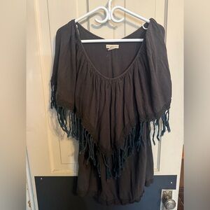 Charcoal Fringe Poncho Dress